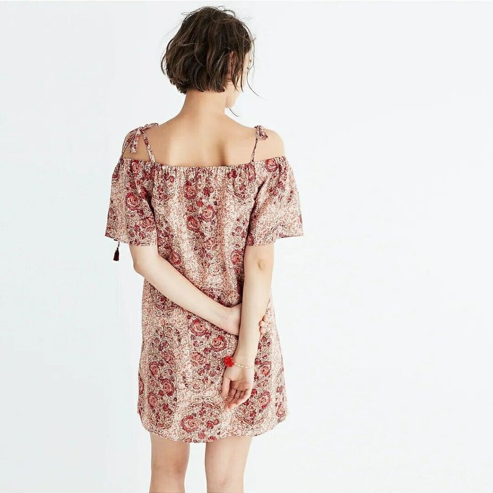 Madewell Silk Cold-Shoulder Women's Dress in Watercolor Paisley Print Size M - Picture 2 of 16